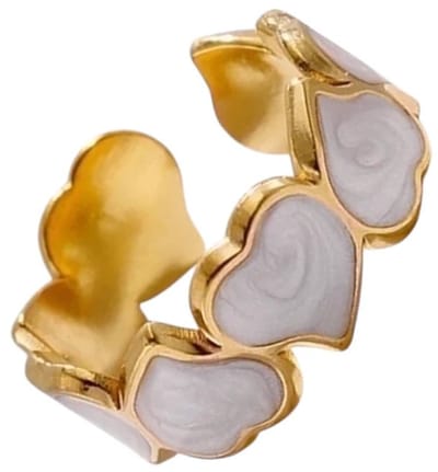 Aramat Jewels | Ringen | Stalen Verstelbare Open Ring - Hartjes & Parelmoer - One Size | Goudkleur | |10mm | Staal | Volwassenen | Verkleurd niet