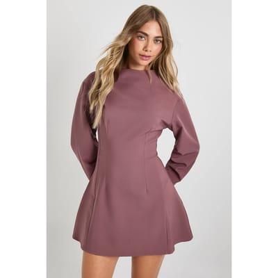 boohoo Dames Geruched hoge hals barrelmouw skaterjurk | Roos | Maat: 36