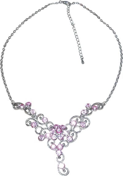 Ketting zilver met hanger stenen roze