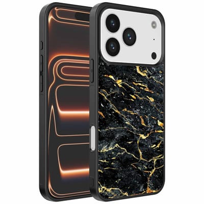 Geschikt voor iPhone 17 Pro Max Telefoonhoesje met Zwart Goud Marmer Opdruk - TPU Backcover Case Black Gold Marble Design - Zwart Goud - Smartphonica geschikt voor iPhone 17 Pro Max