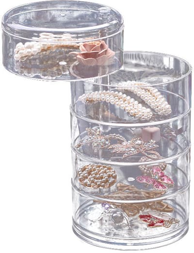 Opbergdoos - Displaydoos - 5 lagen - Draaibaar - Grote capaciteit - Draaibare sieradenopbergdoos - Bureau-opbergdoos - Stof- en haarbestendig - Geschikt voor riemen, sieraden, horloges, armbanden en andere accessoires - 11 x 21 cm - Transparant