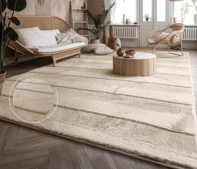 Flycarpets Zacht fluffy vloerkleed - Arinzo Strepen Crème - 60x100 cm - Hoogpolig Tapijt Gang / Slaapkamer / Kinderkamer