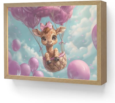 Nachtlampje 40x30 cm - Kinder lamp - Luchtballon - Giraf - Ballon - Wolken - Paars - Tafellamp kinderkamer draadloos - Slaapkamer lampje - Bedlamp kinderen - Kinderlampje - Wandlamp babykamer - Nachtlampjes