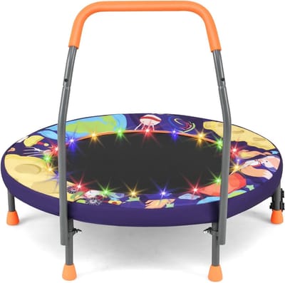 Peuter Trampoline - Mini Rebounder - Binnen Spelen - Met LED Verlichting - 36 inch - Paars