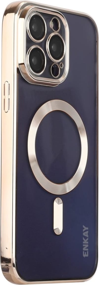 ENKAY Hoesje - Geschikt voor iPhone 16 Pro Max Hoesje - ENKAY Metallic TPU Back Cover met Camera Lens Protector - MagSafe Compatible - Goud