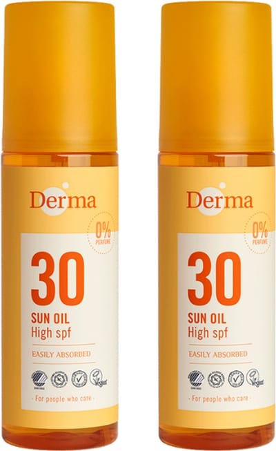 Derma Sun - Zonneolie SPF30 2 x 150 ml - Zonnebescherming in Olievorm - Met Vitamine E - Waterbestendig - Parfumvrij - AllergyCertified