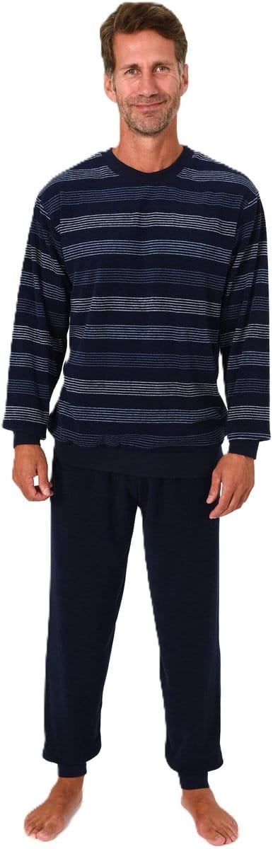 Heren pyjama in badstof met manchetten in een stijlvolle blokstreep-look - ook in oversize