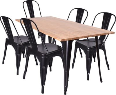 Stapelstoel Vintage Tolix - zwart metaal - set van 6 inclusief tuintafel