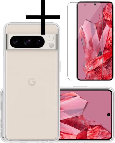Hoesje - Met Screenprotector - Geschikt voor Google Pixel 8 Pro - Sterk & Shockproof - Back Cover - Siliconen Case - Telefoon Hoes - Transparant