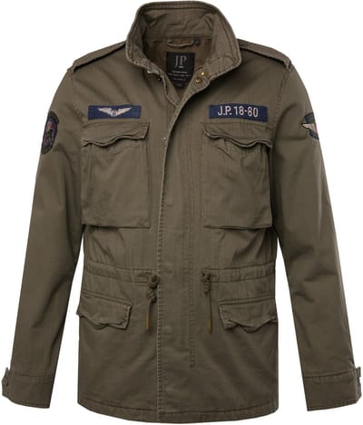 JP 1880 - Heren - Veldjas katoenen jack badges vintage look - Mosgroen - Maat 6XL
