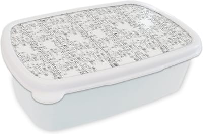 Broodtrommel Wit - Lunchbox - Brooddoos - Stadskaart - Patronen - Zwart Wit - 18x12x6 cm - Volwassenen