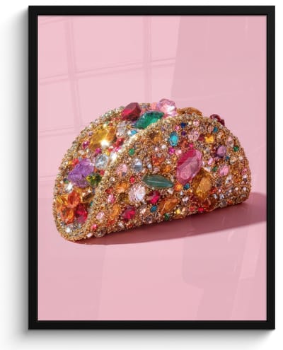 Poster in lijst - Fotolijst 60x80 cm - Posters - Taco - Kleurrijk - Edelstenen - Goud - Posterlijst zwart - Decoratie - Wanddecoratie woonkamer - Muurdecoratie slaapkamer