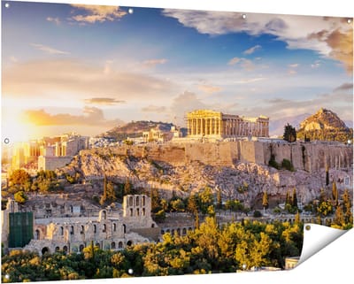 Gards Tuinposter Akropolis van Athene, Griekenland - Architectuur - 150x100 cm - Tuindoek - Tuindecoratie - Wanddecoratie buiten - Tuinschilderij