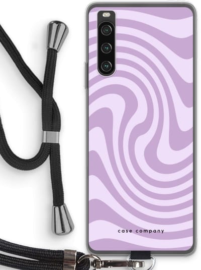 Case Company® - Hoesje met koord geschikt voor Sony Xperia 10 IV hoesje met Koord - Swirl Paars - Telefoonhoesje met Zwart Koord - Bescherming aan alle Kanten en Over de Schermrand