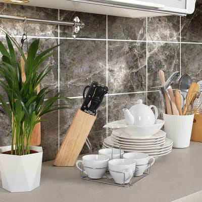 Zelfklevende tegelmuurstickers voor keuken en badkamer - 9 Poitiers marmer cementtegelstickers - 9 stickers 10x10cm