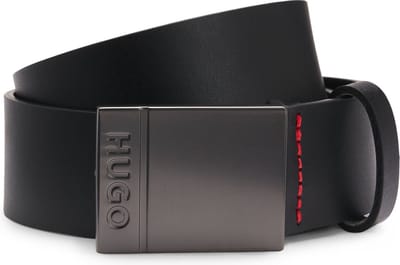 HUGO Leren Riem Goswin Sz35 Leather Belt W95 Black Zwart