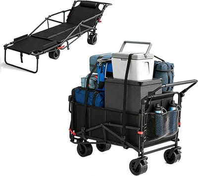 Vouwbare Waswagen - Draagbare Kar - Boodschappen Vervoeren - Om te Bouwen tot Stoel - 41 Inch Lengte - Zwart