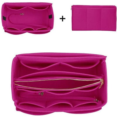 Sac de rangement en feutre pour maquillage, pour sac à main, sac à main de voyage, sacs à cosmétiques portables, adaptés à diverses marques de sacs 26X15X15CM rose vif