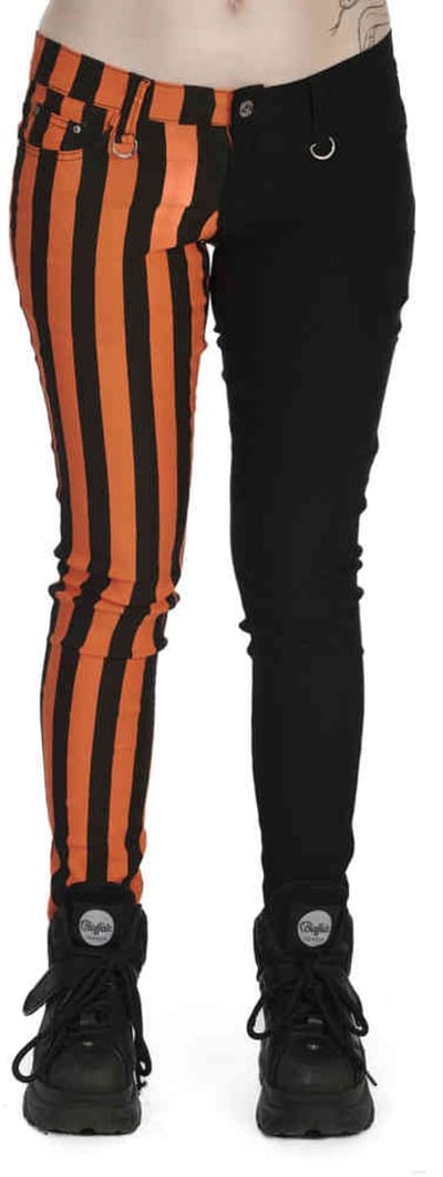 Banned - Half Black Half Striped Skinny fit broek - 2XL - Oranje/Zwart