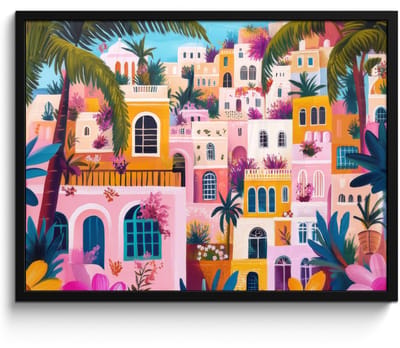 Poster in lijst - Fotolijst 80x60 cm - Posters - Kleurrijk - Roze - Oranje - Geel - Bloemen - Posterlijst zwart - Decoratie - Wanddecoratie woonkamer - Muurdecoratie slaapkamer