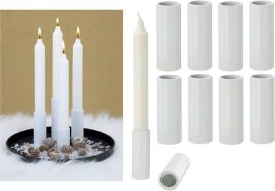 8x kaarsenhouders voor stokkaarsen, magentisch wit, 2,8x5cm kaarsenhouder, kersttafeldecoratie, kaarsenmondstuk, woonkamerdecoratie, kaarsenhouder, scandinavisch chic, magneettafelkaarsen