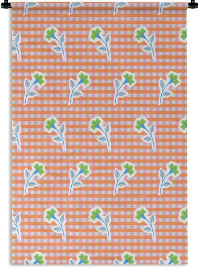 Wandkleed - Wanddoek - Bloemen - Ruiten - Patroon - 60x90 cm - Wandtapijt