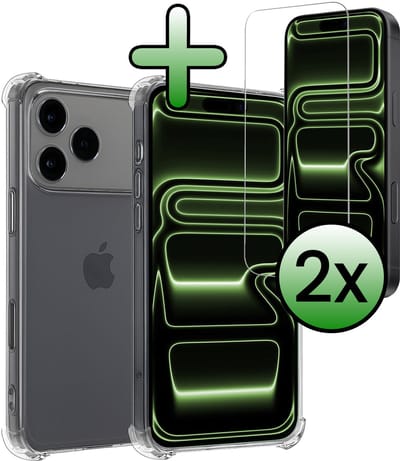 Hoesje Met Screenprotector - 2 Stuks - Geschikt voor iPhone 17 Pro / 18 Pro - Sterk & Shockproof - Siliconen Case - Back Cover - Telefoon Hoes - Shock Proof - Transparant