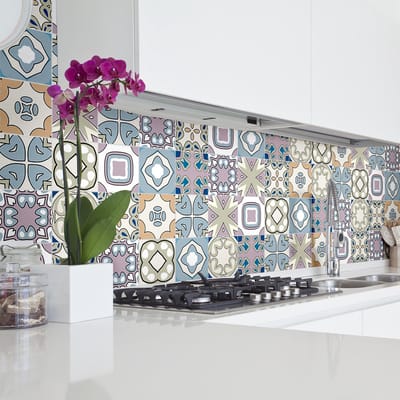 Zelfklevende tegelmuurstickers voor keuken en badkamer - 30 Esthera Azulejos cementtegelstickers - 30 stickers 20x20cm