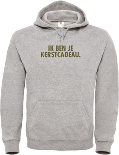 Foute kersttrui hoodie grijs XXL - Ik ben je kerstcadeau - olijfgroen - soBAD. | Kersttrui soBAD. | kerstsweaters volwassenen | kerst hoodie volwassenen | Kerst outfit | Foute kerst truien