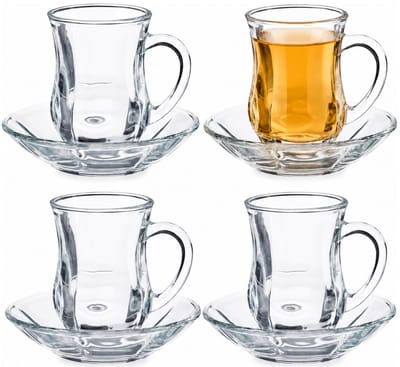 Vivalto Theeglas met Schotel en Oor - 125ml - Set van 4 - Turkse Theeglazen