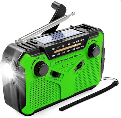 Noodradio - Opwindbare Radio - 4000MAH - Dynamo Solar - Noodpakket Opwindbaar - Zaklamp / Powerbank - Survival radio - Groen