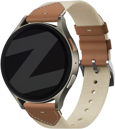 Bandz Smartwatch bandje 18mm Leren Nylon Hybrid Easy Fit(Sterrenlicht/Bruin) geschikt voor Huawei Watch GT 6 – 41mm / Watch GT 5 Pro / Watch GT 5 – 41mm / GT 4 – 41mm / Watch 5 – 42mm / Fossil Gen 6 – 42mm / Gen 5e – 42mm/Withings ScanWatch Light