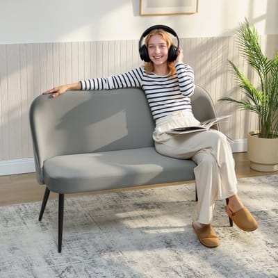 Wishdor 2-Zitsbank - Gebogen Rugleuning En Verstelbare Poten - Modern - Voor Woonkamer - Metaal En Houten Frame - Grijs - 127 x 63 x 84,5 cm