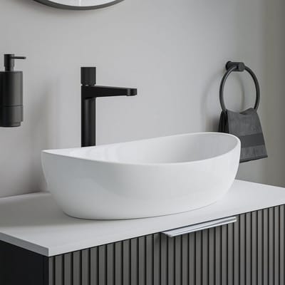 Wastafel Kom - Opzetwastafel Badrand - Badkamer Inrichten - Glad Porivrij Oppervlak - 55x35x14.5 cm - Wit Glanzend