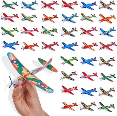 The Twiddlers – 48 Foam Zweefvliegtuigjes – 12 Verschillende Uitvoeringen – Voor Verjaardagstraktaties & Goodiebags
