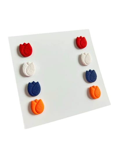 2 Love It - oorknopjes - tulp - set van 4 paar - vlag en wimpel - rvs