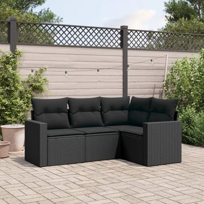 vidaXL - 4-delige - Loungeset - met - kussens - poly - rattan - zwart