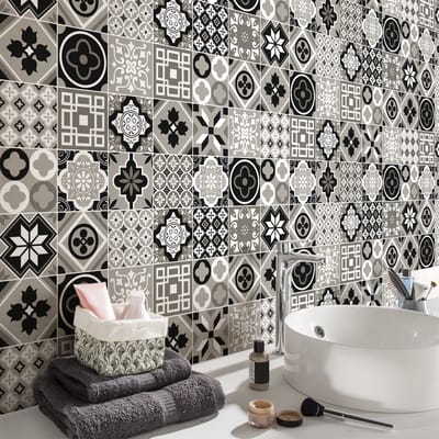 Zelfklevende tegelmuurstickers voor keuken en badkamer - 24 cementtegelstickers, Azulejos Venessa-stijl - 24 stickers, 20x20 cm