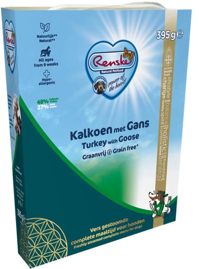 Renske Vers Gestoomd Complete Menu Hondenvoer Nat Kalkoen & Gans Graanvrij - 395 gr