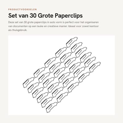 Dailygoods- Paperclips Auto Vorm - Grote Paperclips - 30 Stuks - Planner Paperclips - Ambachtelijke Decoratie - Kantoor/Huis Gebruik - Kantoorbenodigdheden