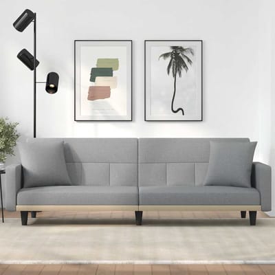 vidaXL - Slaapbank - met - kussens - stof - lichtgrijs