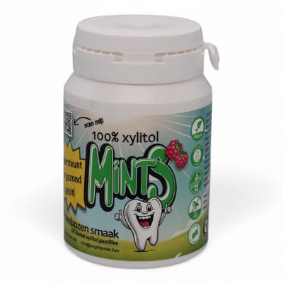 Bright Smile For You 100% Xylitol Mints - Pastilles - Suikervrij - Framboos smaak - Aspartaamvrij, ondersteuning voor een gezond gebit, verlichting bij een droge mond, verfrist een slechte adem - 100 stuks (verpakking van 1 maal 100 stuks)