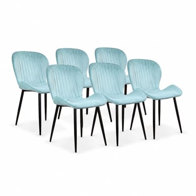 DS4U® - Giulia eetkamerstoel - Set van 6 - Petrolblauw - Velvet - Zwart metalen poten