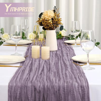 Gaasdoek Tafelloper - Rustieke Gaasstof Boho Stijl - Voor Bruiloft, Feest en Tafeldecoratie - Lavendel Lichtpaars 90 x 300 cm