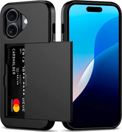 ShieldCase kaarthouder case met slider geschikt voor de Apple iPhone 16 hoesje - Kunststof back cover - telefoonhoesje met pasjeshouder - Ruimte voor pasjes / briefgeld (zwart)