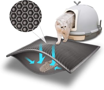 Famanu – Kattenbakmat kattenbakmat van groot formaat dubbellaags honingraat grote gaten ontwerp waterdicht BPA-vrij - zacht op poten en wasbaar (61x38cm - grijs)