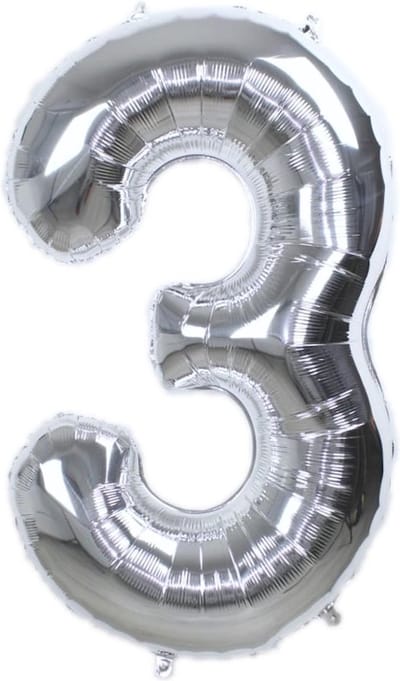 Folie Ballon Cijfer 3 Jaar Zilver 86Cm Verjaardag Folieballon Met Rietje