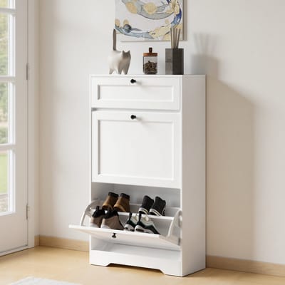 Bealife FS58 Smalle Opvouwbare Schoenenkast – met 2 deuren & 1 laden – 102×58×24 cm – Wit