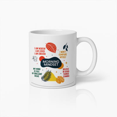 Morning Mindset Mok 330ml – Positieve Affirmaties Koffiekop – Inspirerend Cadeau voor Vrienden, Kantoor & Zelfzorg Liefhebbers