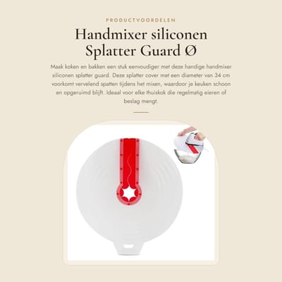Dailygoods- Splatter Guard Ø 34 cm - Siliconen Splash Cover - Antispat deksel - Eieren Mengkom Bescherming - Voorkomt Vervelend Spatten - Geschikt voor Handmixers - Keuken Deksel